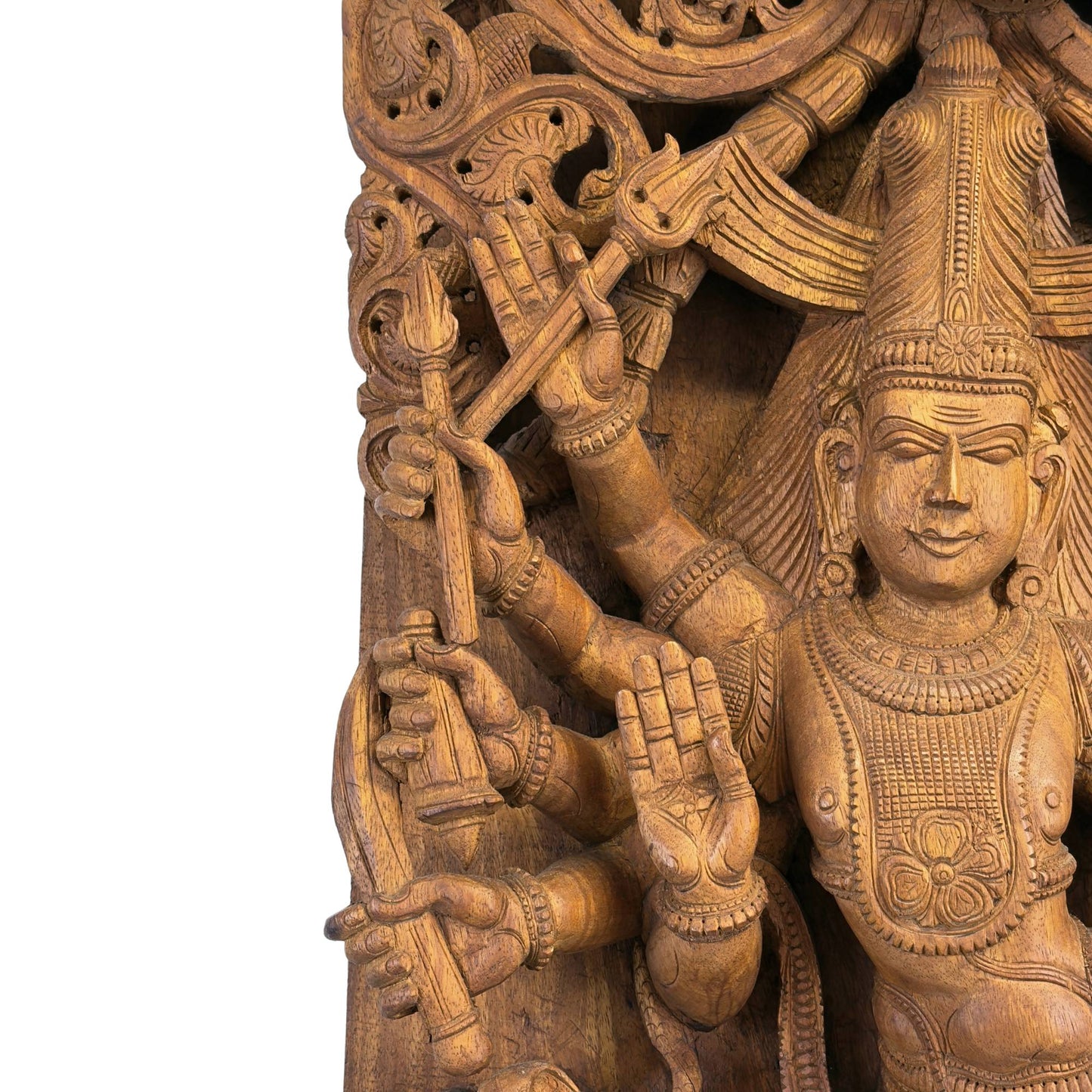 Detail der rechten Seite mit den vielen Armen Shivas, die den Trishula-Dreizack halten und die Abhaya-Mudra formen.