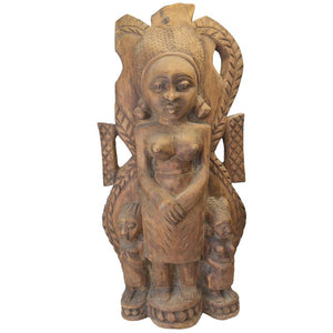 Afrikanische Holzstatue – Frau mit Kindern – Stammes-Skulptur