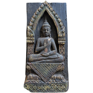 Die Stille Zeugin Wanddekoration – Museales Buddha-Tempelpanel aus Südostasien