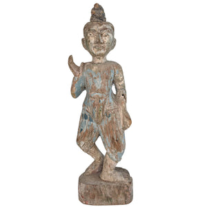 Antike birmanische Holzskulptur aus dem 19. Jahrhundert – Polychrom – 34cm