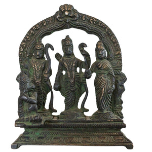 Antike indische Bronze - Rama Darbar Altarbild (Rama, Sita, Lakshmana, Hanuman)