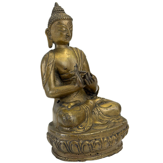 Dreiviertelansicht des mongolischen Buddha im hochwertigen Zanabazar-Stil mit klassisch proportioniertem Lotussockel
