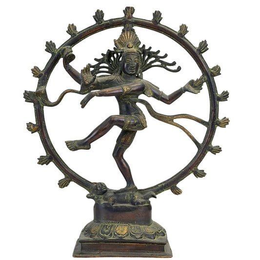 Antike Altarstatue von Shiva Nataraja aus Bronze aus Nepal, hergestellt im Wachsausschmelzverfahren.