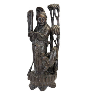 Antike chinesische Figur „Magu“ mit Silbereinlage – Hartholz – 19. Jahrhundert (43 cm)