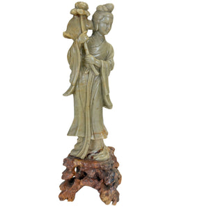 Vintage chinesische Specksteinfigur – Himmlische Dame mit Lotus (He Xiangu)