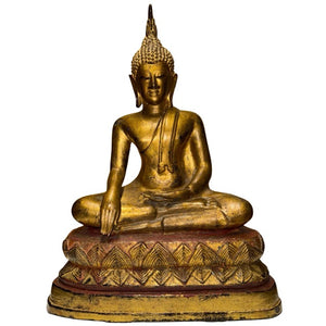Antike thailändische Rattanakosin Buddha-Statue – 19. Jahrhundert – Schwere Bronze mit alter Vergoldung
