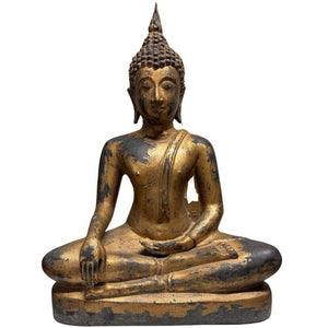 Antike thailändische Buddha-Statue aus Bronze mit Vergoldungsresten – Los 412