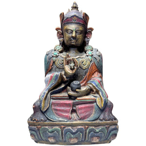 Seltene polychrome Holzskulptur des 17. Jahrhunderts von Karma Pakshi (2. Karmapa) – 44 cm – Weihe intakt