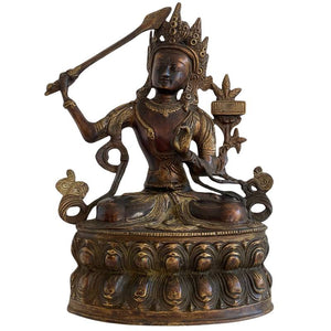 Antike tibetische Manjushri-Statue aus Bronze mit Restvergoldung, Los 170