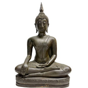 Antiker thailändischer Sukhothai-Buddha aus Bronze, 19. Jahrhundert – hochwertiger schwerer Guss (47,5 cm / 12,6 kg)