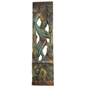 Antike balinesische Schnitzerei 56cm - Polychrom mit Göttin & Akrobat - 1,2kg