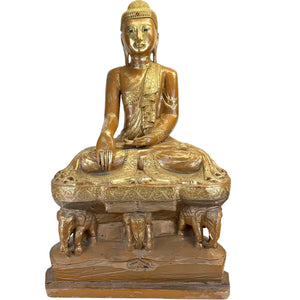 95 cm große monumentale Holzstatue Buddha Burma | 32 kg | eingelegte Augen