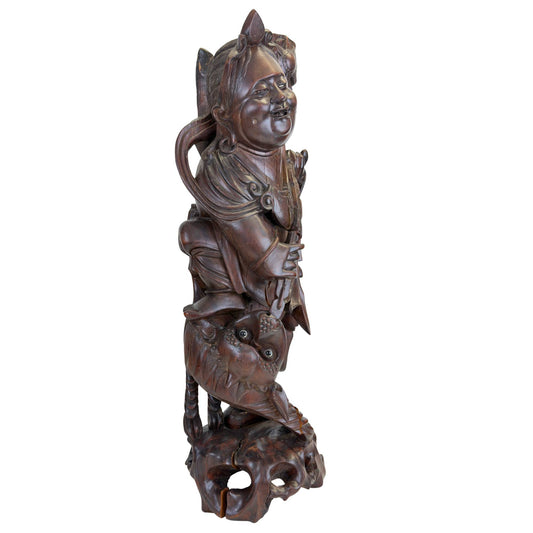 Authentische Ebisu-Skulptur aus japanischer Tradition, gefertigt aus Massivholz