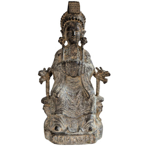 18./19. Jh. Vergoldete Bronze-Guanyin auf Drachenthron