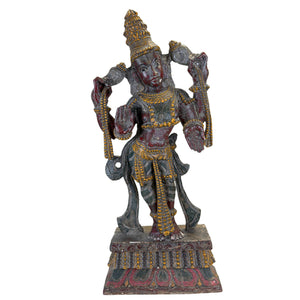 Seltene antike polychrome Holz-Vishnu – Südindien, ca. 1880 – 60,5 cm