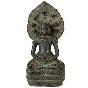 Khmer Naga Buddha Bronze Statue Mucalinda – Massiv Bronze – 22 cm – 2,2 kg