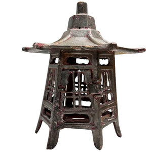 Antike Japanische Pagodenlaterne Rot - Massives Gusseisen 3,7kg - 27cm