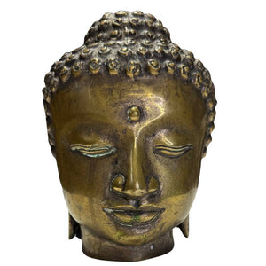 Vergoldeter Buddha-Kopf aus Bronze aus Birma – Mandalay-Stil