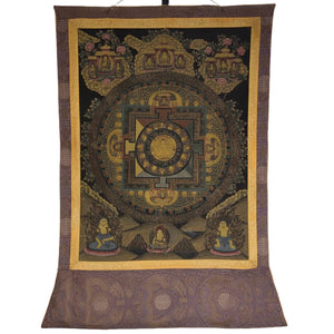 Antikes tibetisches Thangka-Mandala - Handgemalt mit Lacksiegel - 90cm