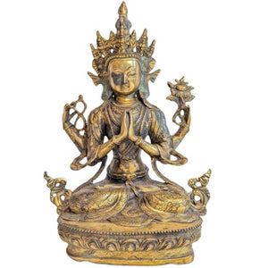 Bronzestatue des vierarmigen Avalokiteshvara Chenrezig – Himalaya