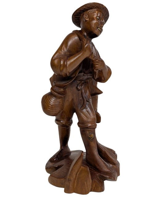 Aziatische kunst houten visser met expressieve gelaatstrekken