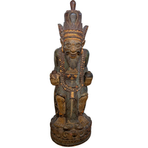 Große polychrome balinesische Holzschnitzerei – mythologischer Rishi (Weiser) – ca. 1950