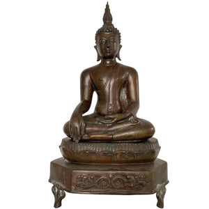 Buddha-Statue aus Bronze, 19. Jahrhundert, auf Tempelsockel, Thailand – Los 184