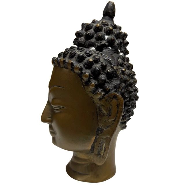 Boeddhistisch bronzen Boeddha hoofd met serene uitdrukking