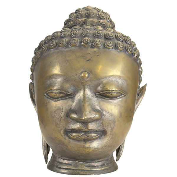 Bronze Buddha-Kopf im Shan-Stil – Handgegossene Skulptur 31 cm