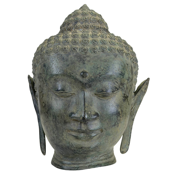 Patinierter Bronze-Buddha-Kopf im U-Thong-Stil – Thailändische Kunst 27 cm