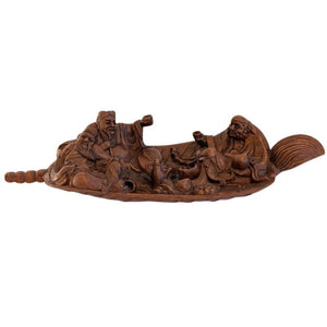 Chinesische Holzschnitzerei, 19. Jahrhundert – Unsterbliche in einem Boot.