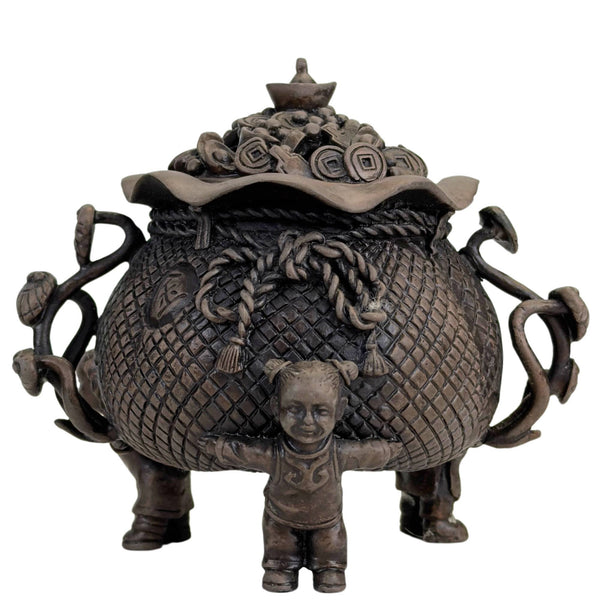 Chinesisches Räuchergefäß aus Bronze mit Kindern und Glückssymbolen *Glückstopf