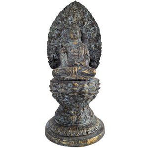 Die Patronin des Mitgefühls – Monumentale chinesische Guanyin auf Lotussockel – 36,5 cm – 3,5 kg