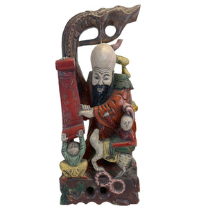 Monumentale handgeschnitzte chinesische Teakholz-Shoulao-Skulptur – Gott der Langlebigkeit (65,5 x 27,5 cm / 8,6 kg)