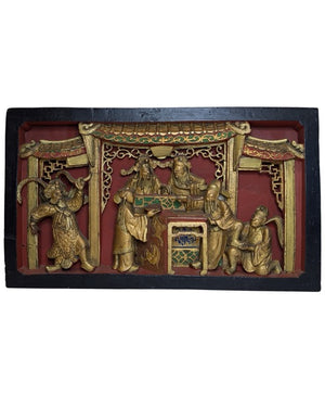 Wanddekoration China vergoldete Holztafel mit Figuren