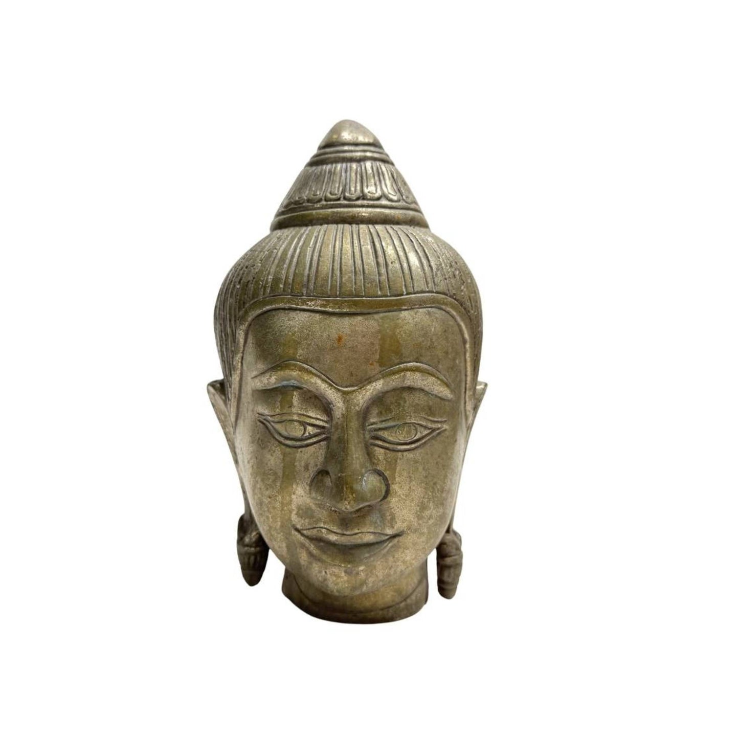 Vintage Thai Bronze Buddha-Kopf - Sukhothai-Stil Büste - 19 cm