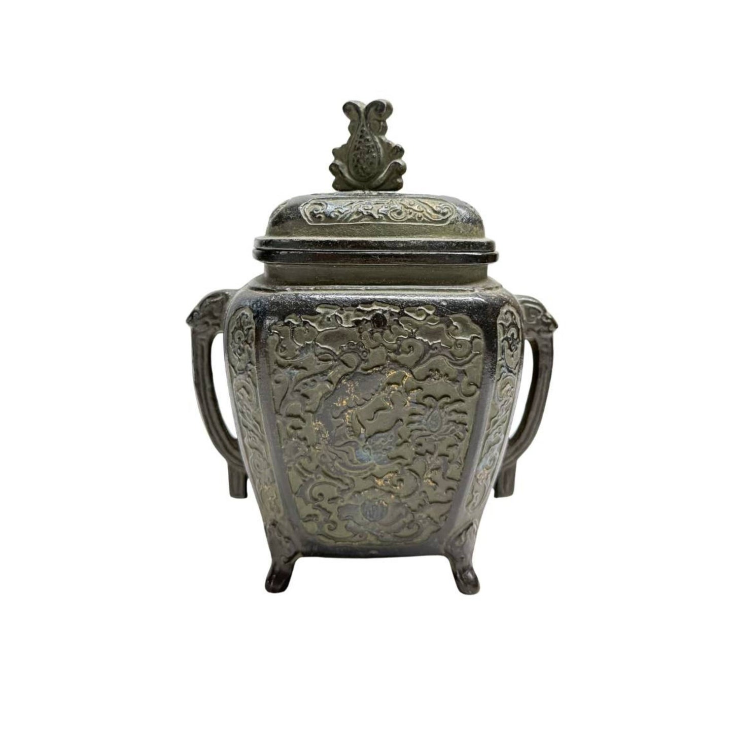 Antike japanische Bronzene Koro Weihrauchbrenner mit Drachenrelief - Meiji-Zeit Altarzenser