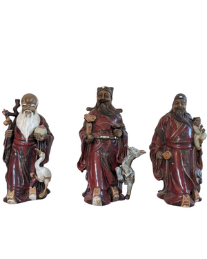 Museales Set chinesischer Keramikfiguren – Fu Lu Shou – Jingdezhen ca. 1900–1940
