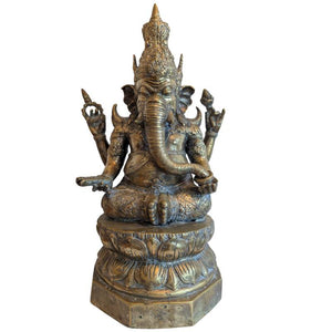 Ganesha mit gekröntem Buddha – alte vergoldete Bronze, Khmer-Stil – Los 152
