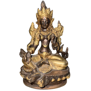 Detaillierte Syamatara (Grüne Tara) – Nepal – Ende 20. Jahrhundert – Vergoldete Bronze 13,3 cm