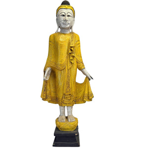 Stehender Buddha im Mandalay-Stil mit Craquelé-Finish (87,5 cm) aus dem Jahr 1969