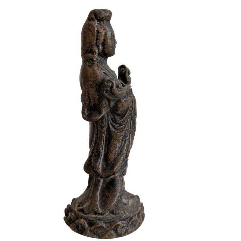 Beschermend Guanyin reisbeeld van oud brons