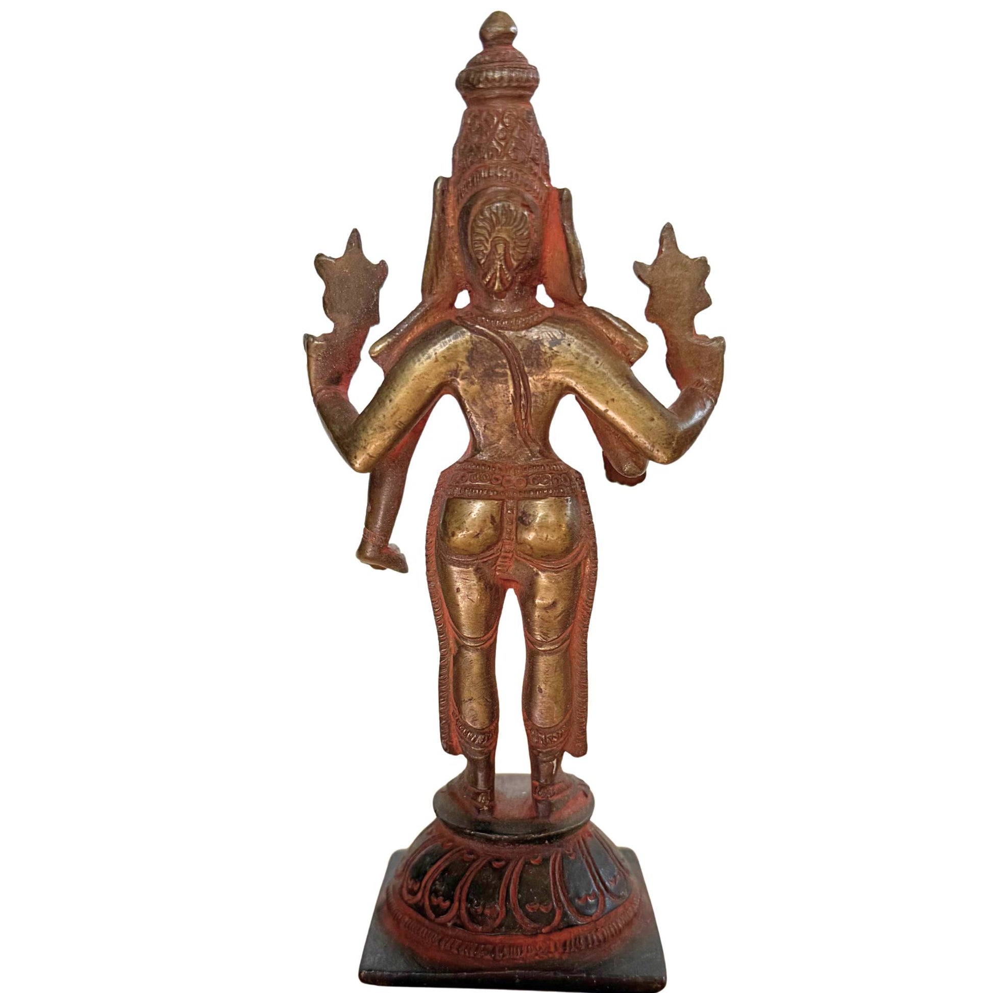 Onderzijde van een handgemaakt antiek Vishnu brons tonende authentieke 19e-eeuwse gietsporen