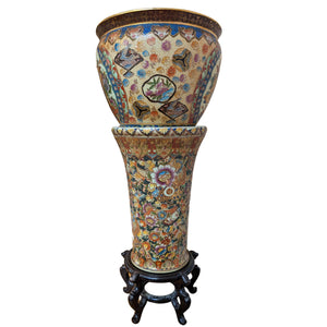 Antike japanische Satsuma Jardinière auf Säule – Meiji Taisho-Periode – ca. 1890–1920