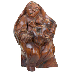 expressive, handgeschnitzte Madonna mit Kind aus schwerem tropischem Hartholz