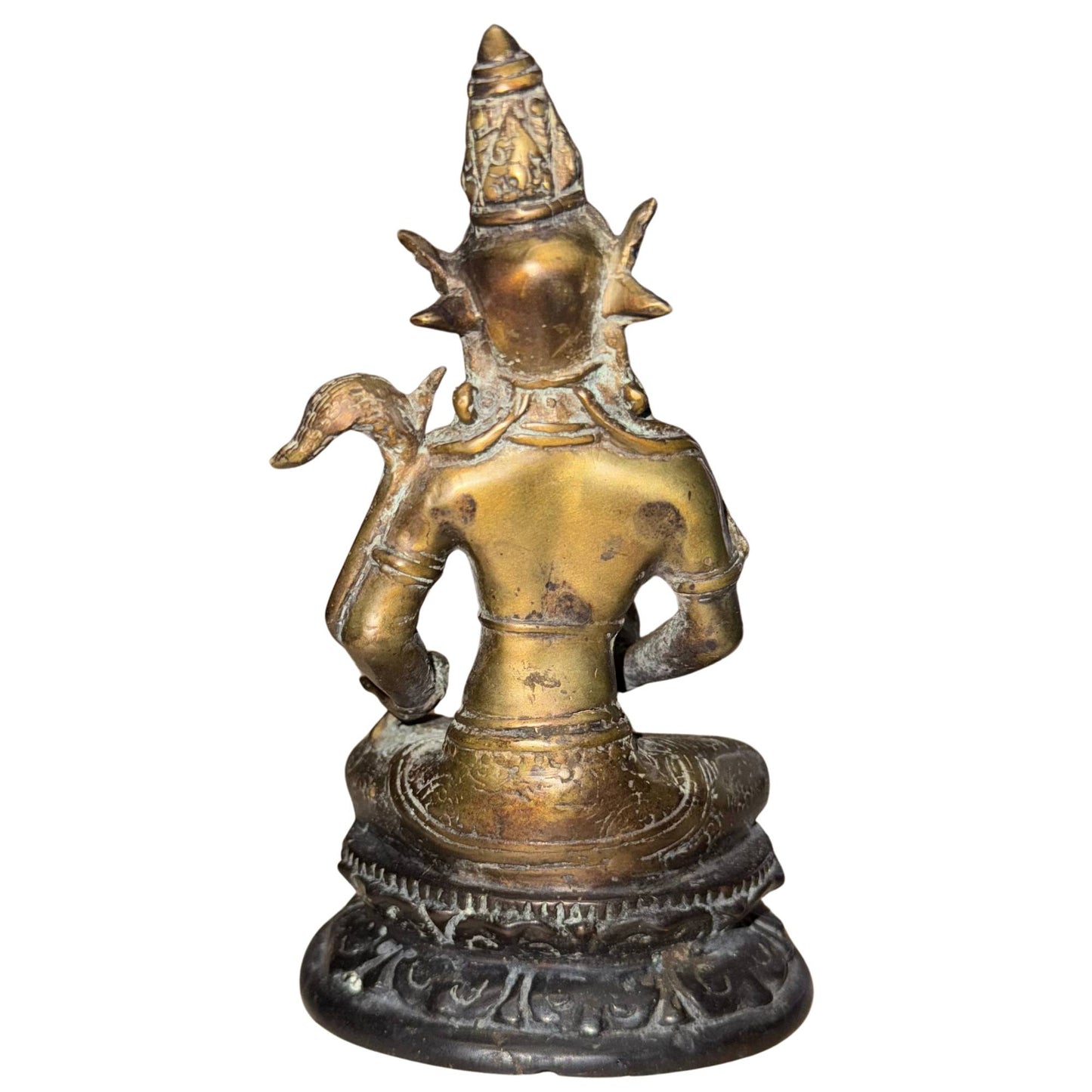 Himalaya bronzen Avalokiteshvara met koperoxidatie en groene patinalagen aan de binnenzijde