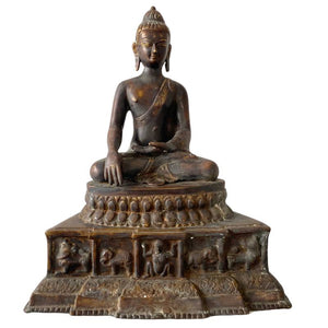 Antiker Buddha aus Bronze aus dem Himalaya – ca. 500 Jahre alt – Westtibetische/Mustang-Tradition