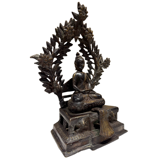 Antieke Himalaya Shakyamuni boeddha van vuurverguld brons