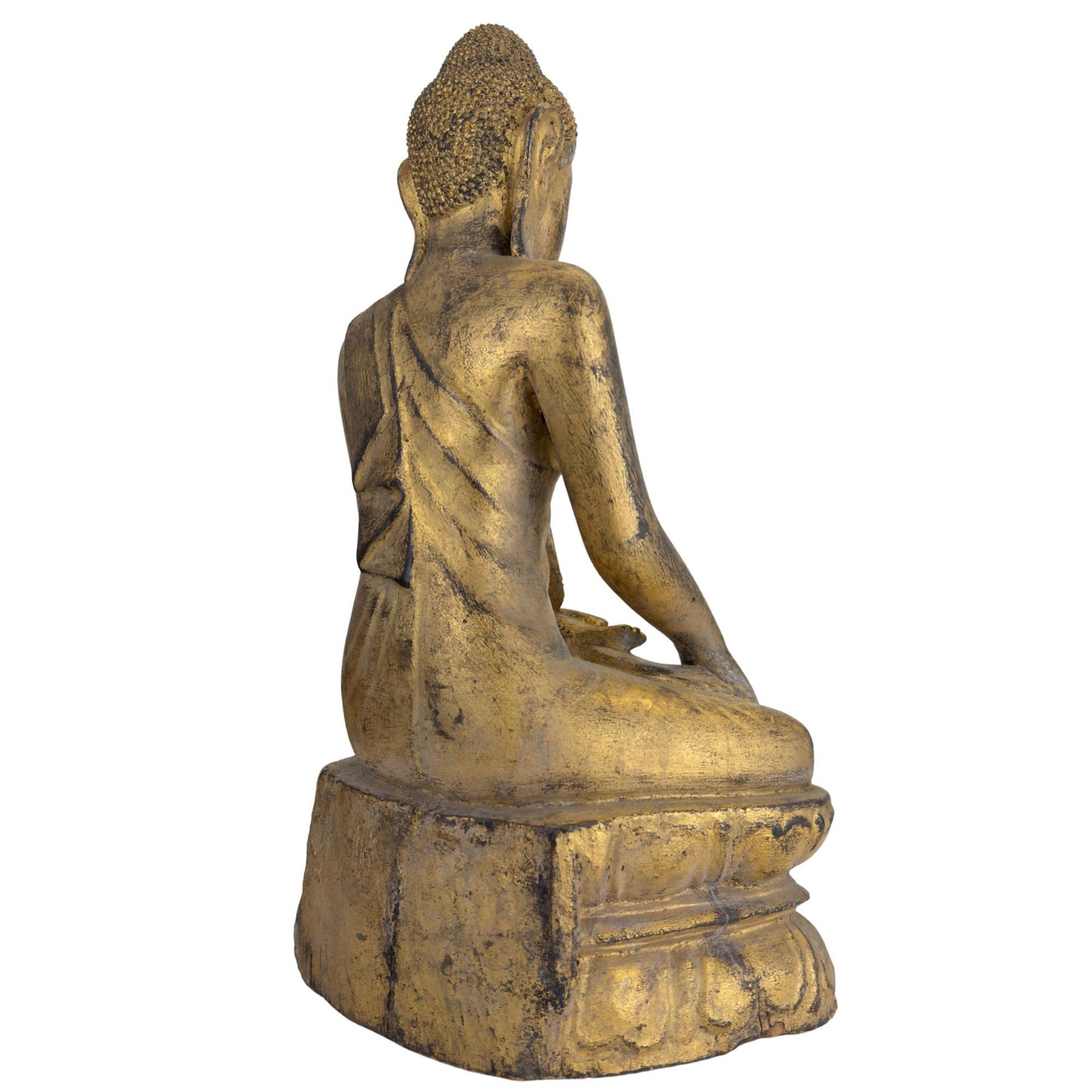Houten Boeddha met traditionele glas- en spiegelinleg