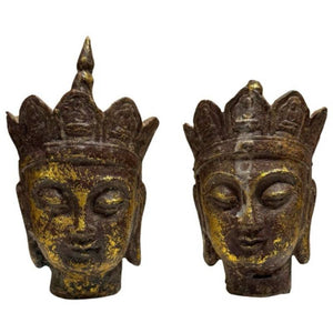 Paar Ksitigarbha (Dizang Pusa) Köpfe – Vergoldetes Gusseisen, China, 18.–19. Jahrhundert